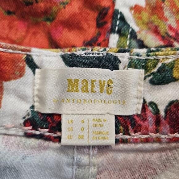 Maeve by Anthropologie Denim Skirt Rose Floral Pockets Button Fly Stretch Size 0 - Picture 6 of 7